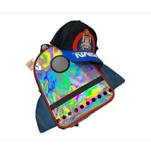 NASA Adjustable Youth Hat Baseball Cap & Iridescent Rocket Ship Vinyl Backpack